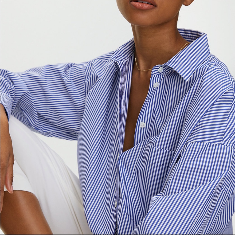 SOLD: Aritzia The Group by Babaton 100% cotton poplin striped oversized shirt - Picture 1 of 6